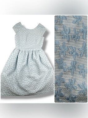 Helene Berman London Blue White Textured Fit and Flare Formal Dress Size 4